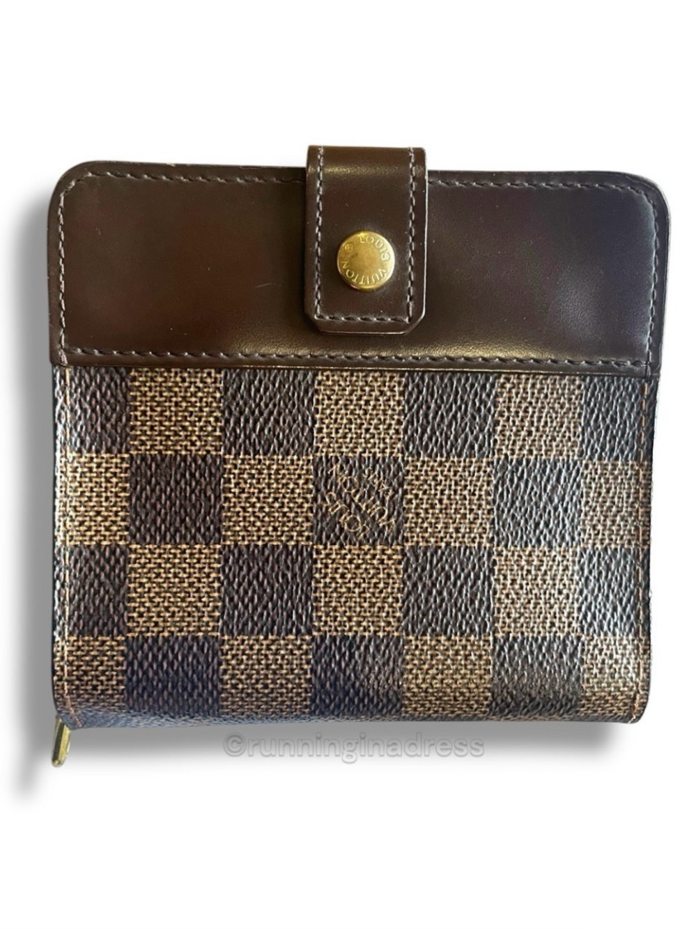 Louis Vuitton Damier Ebene Compact Zippy Bifold Canvas Leather Wallet 2005 Brown